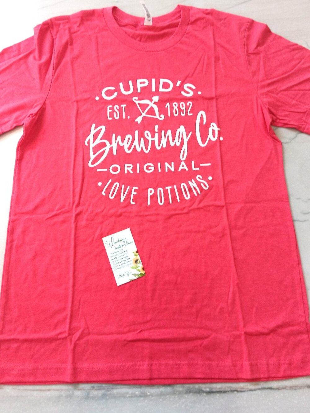 New Women's CUPID Brewing Co Tee Shirt Large Pink T-shirt NWT